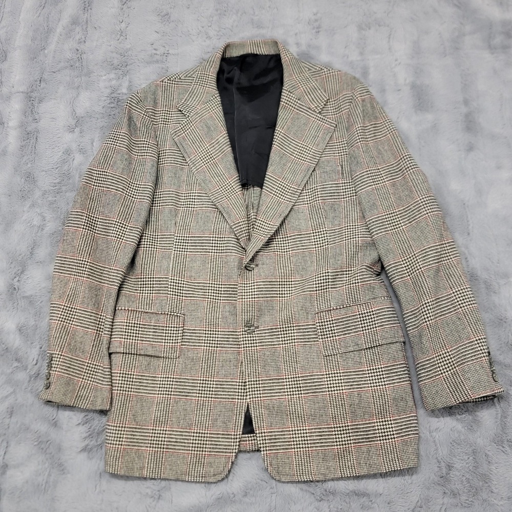 Vintage 80s Redwood Ross Blazer Mens 42S Gray Plaid Wool Tweed Sport Coat